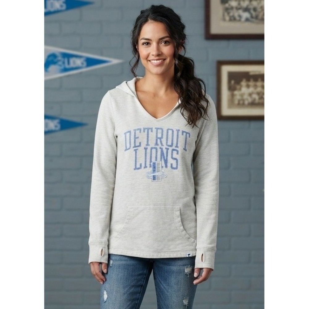 NFL Pro Line Fanatics Detroit Lions Hoodie Women's M Gray Cotton Pullover V-Neck